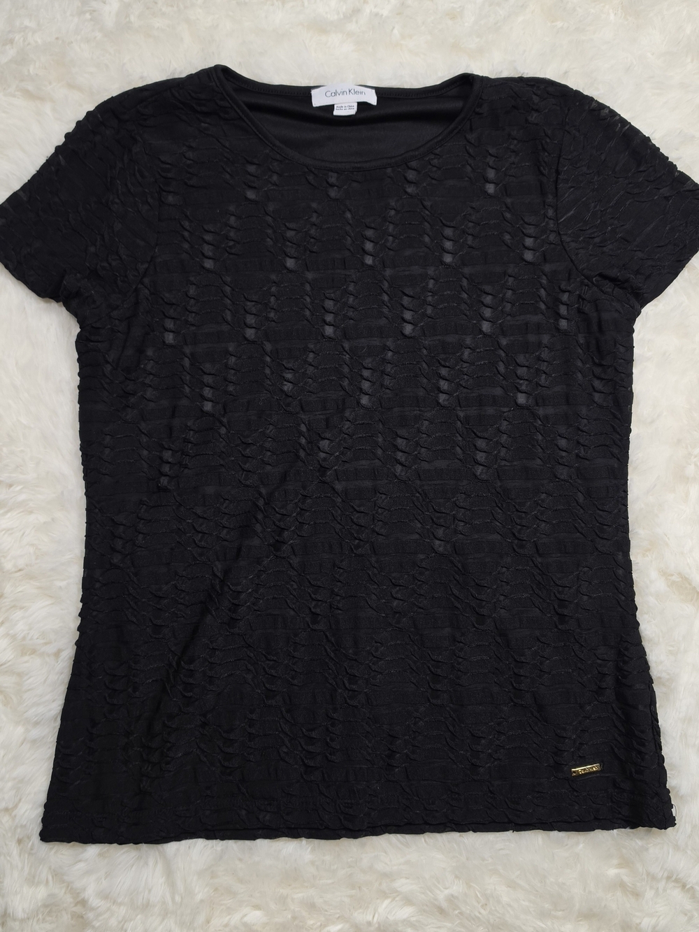 Calvin Klein Black Short Sleeve Textured Shirt Womens Size Small